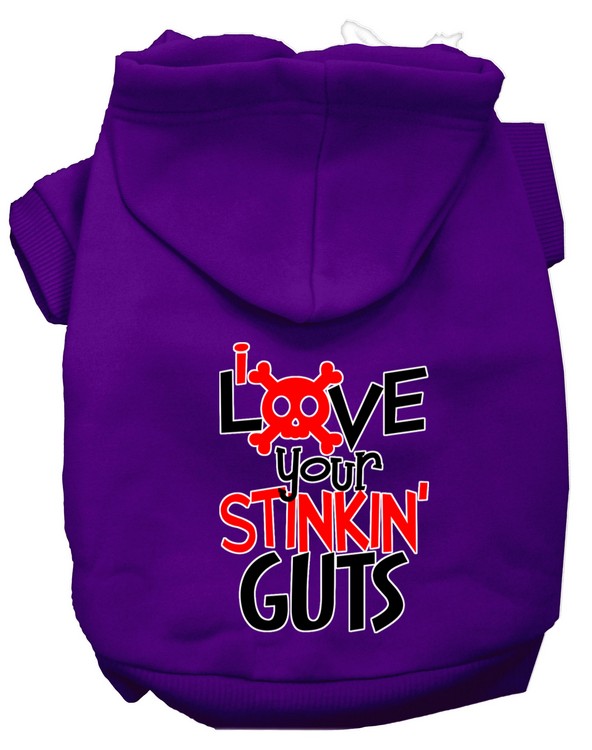 Love your Stinkin Guts Screen Print Dog Hoodie Purple XS